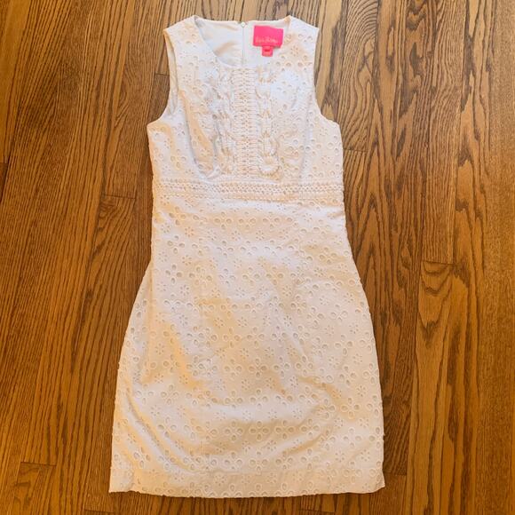 Lilly Pulitzer Railee Resort White Floral Cross Eyelet Shift Dress Size 0 - Picture 4 of 14